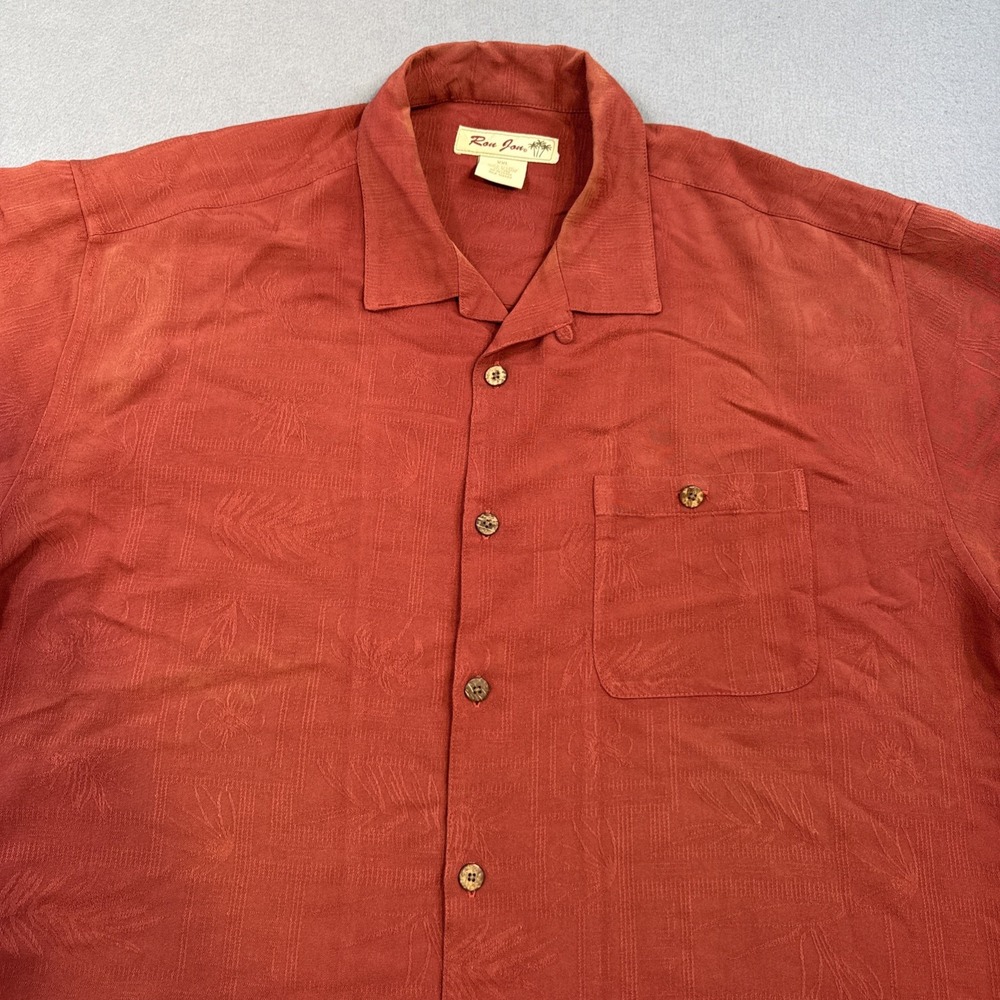 Ron Jon Surf Shop Shirt Mens XXL RUST Hawaiian Aloha Surf Tropical